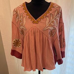 Easel Pink and Red Boho Blouse
